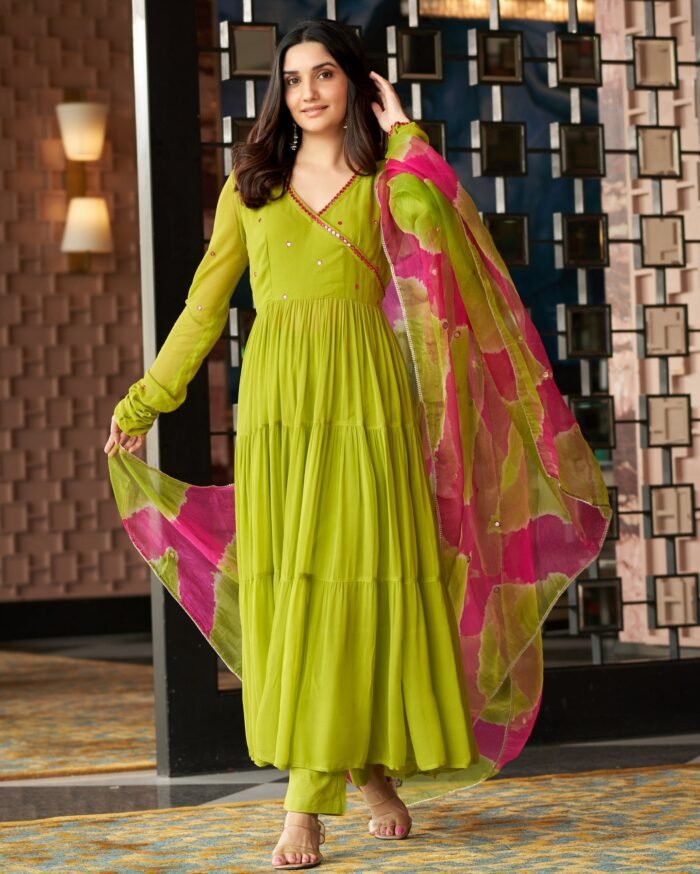 Leela Neon Green Embroidered Georgette Suit Set