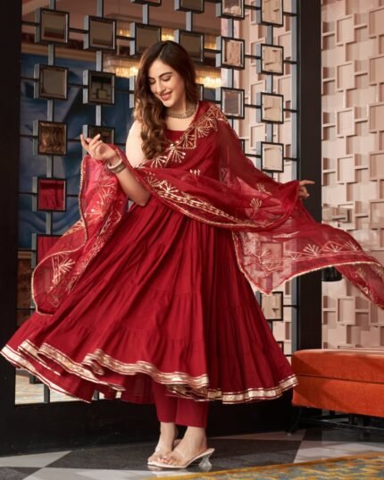 Chandni Maroon Gotapatti Cotton Suit Set